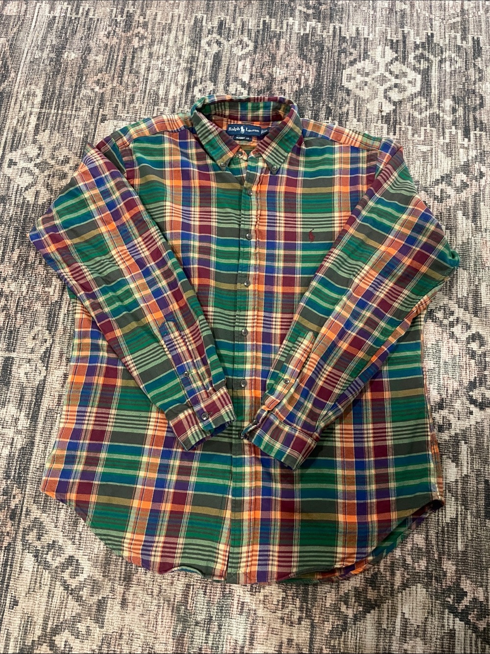 Ralph Lauren Mens Plaid Long-sleeve Button-Down Shirt classic fit XL